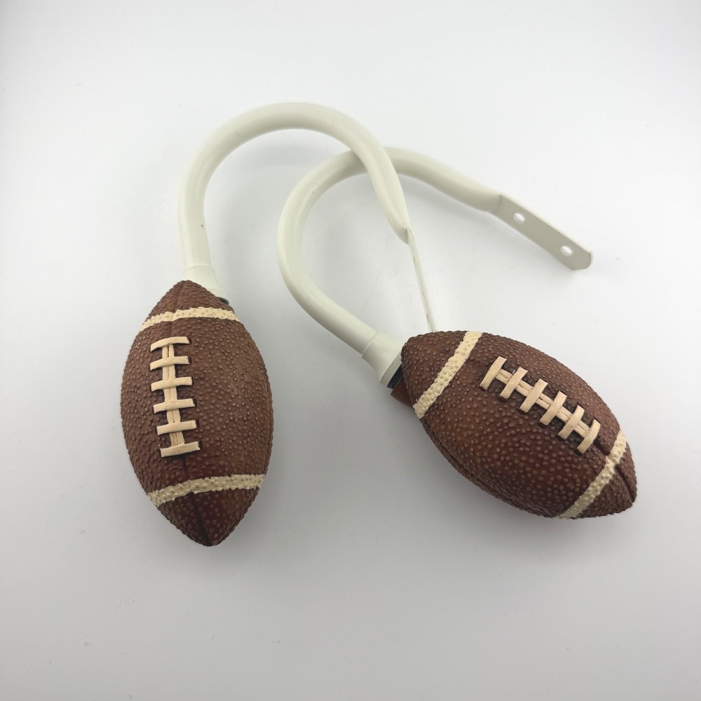 Football Curtain Tie Back Hooks Kids Room Set of 2 Brown Sports Decor 6 x 2 in